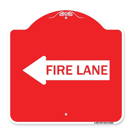 Signmission Designer Series Sign-Fire Lane Left Arrow, Red & White Aluminum Sign, 18" x 18", RW-1818-23982 A-DES-RW-1818-23982
